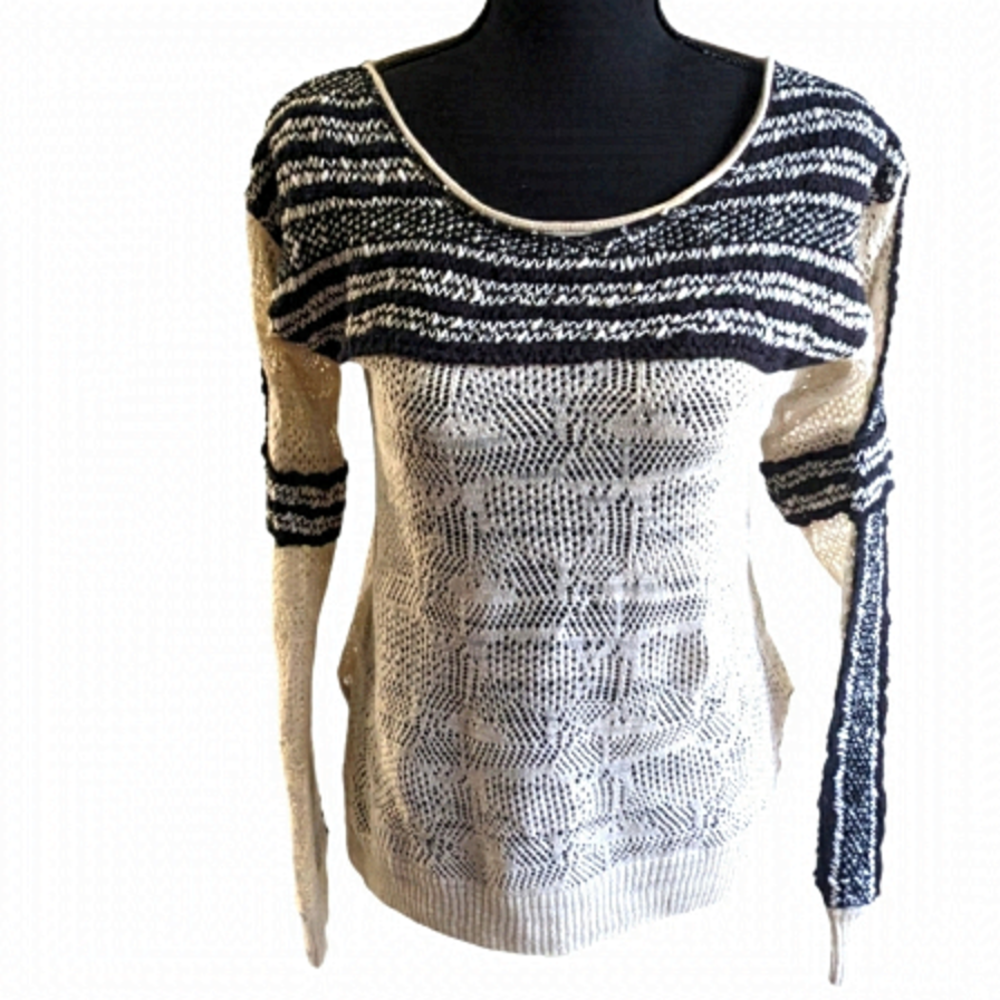 Free people boho sweater black and cream weave multi Medis Sweater Cottage Core